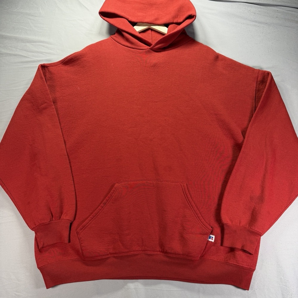 Vintage Russell Athletic Hoodie Mens 2XL Red Blank Sweatshirt Made In USA 90s
